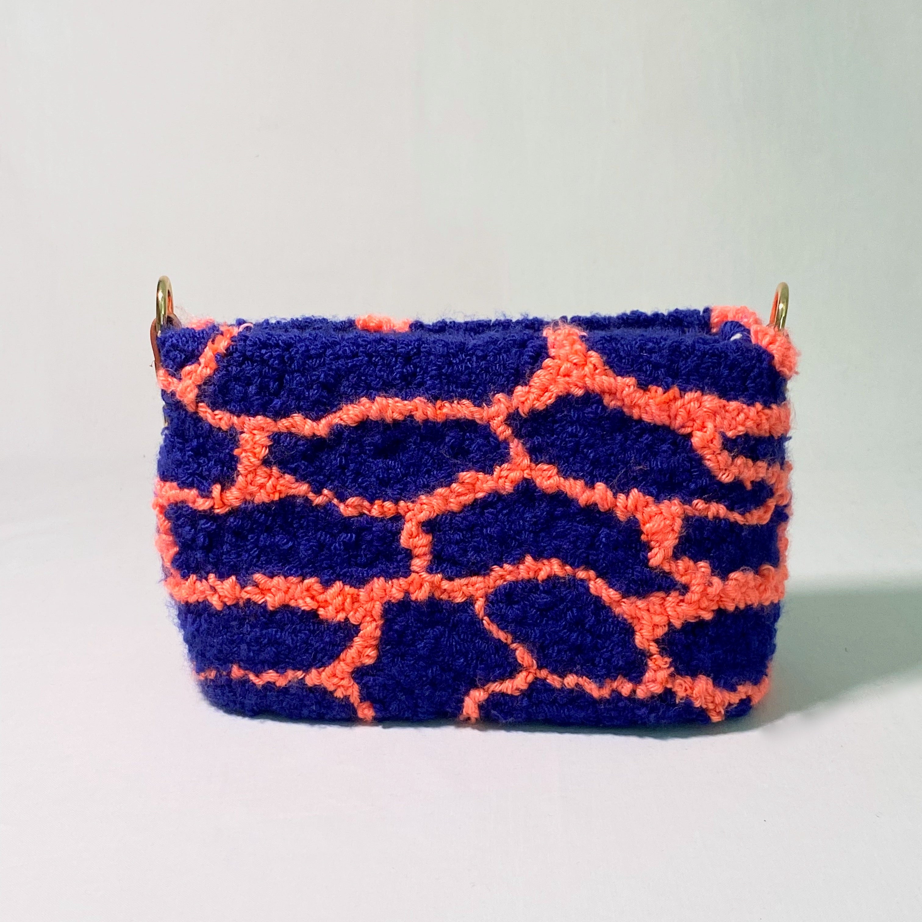 Handmade Pochette Lido crossbody punch needle bag from Ohpunch, front view.
